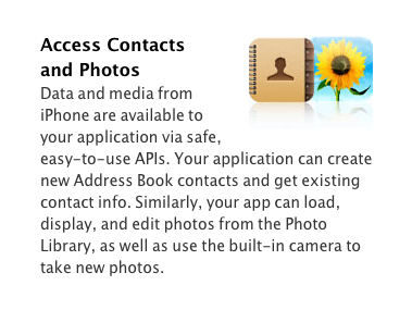 Apple touting access to Address book on it's developers site